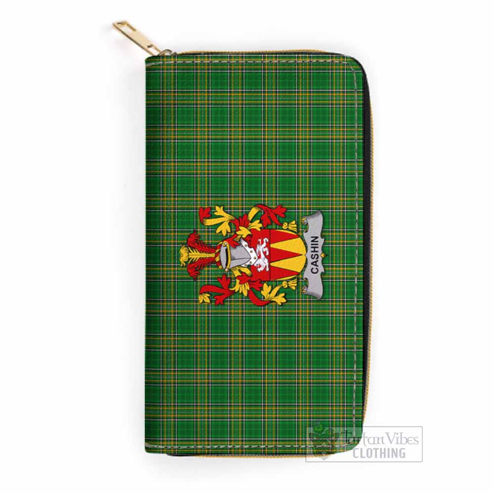 Tartan Vibes Clothing Cashin Irish Clan Tartan Women's Leather Wallet with Coat of Arms