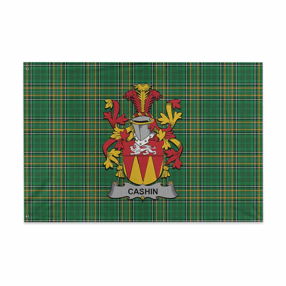 Tartan Vibes Clothing Cashin Irish Clan Tartan House Flag with Coat of Arms