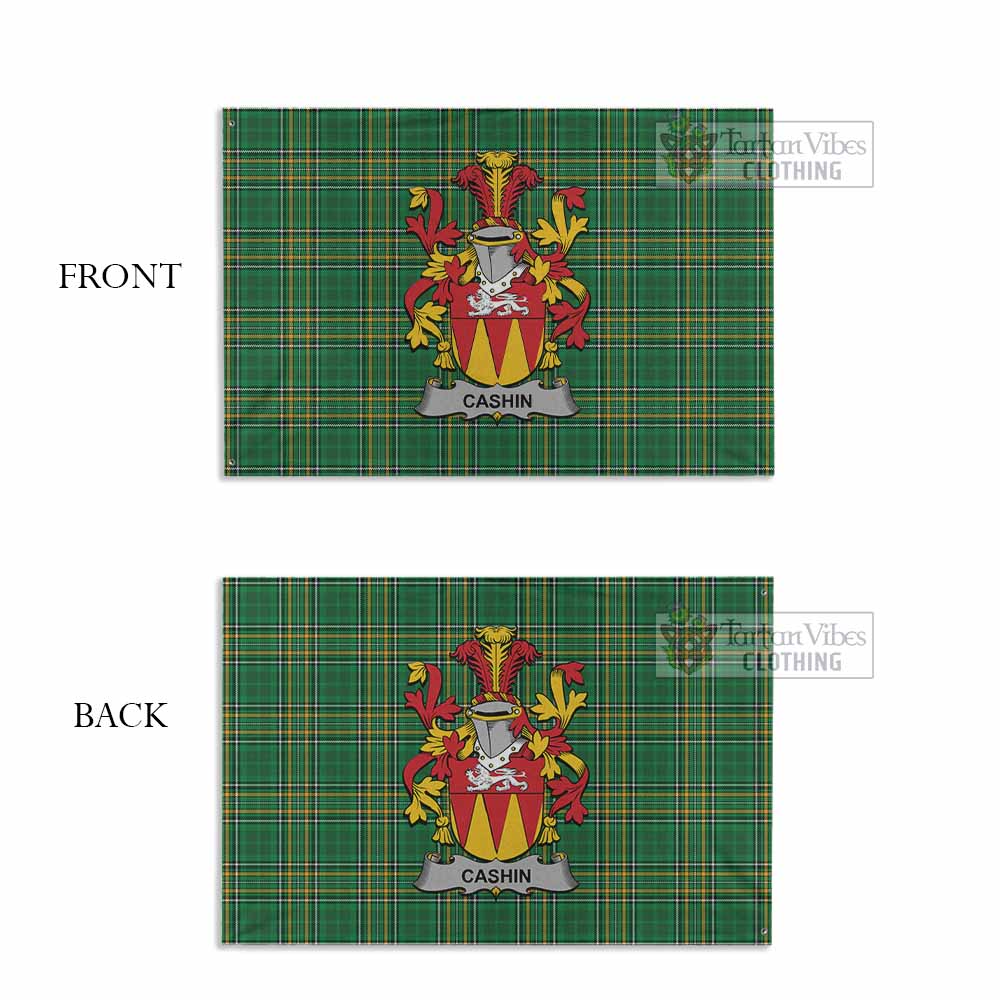 Tartan Vibes Clothing Cashin Irish Clan Tartan House Flag with Coat of Arms
