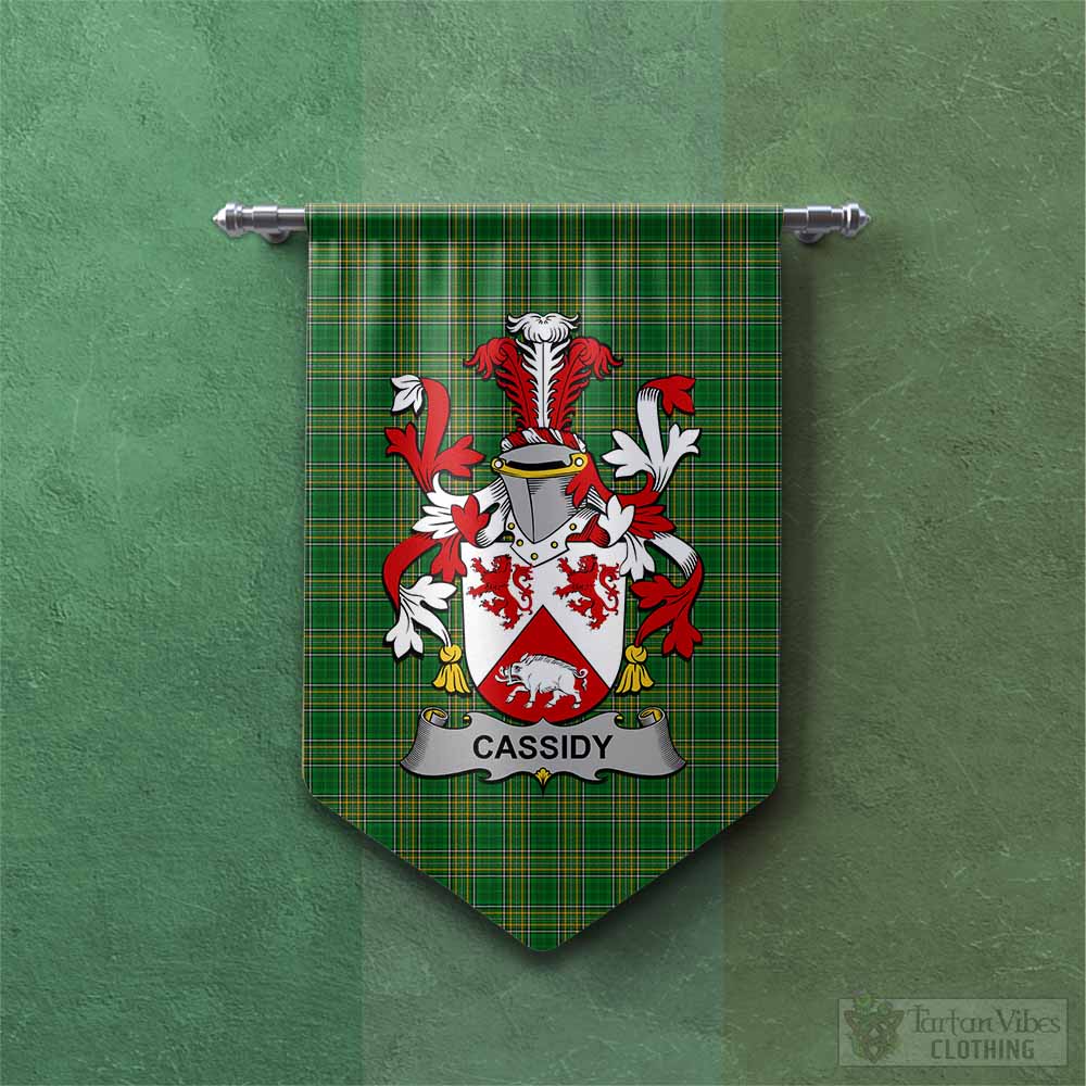 Tartan Vibes Clothing Cassidy Irish Clan Tartan Gonfalon, Tartan Banner with Coat of Arms