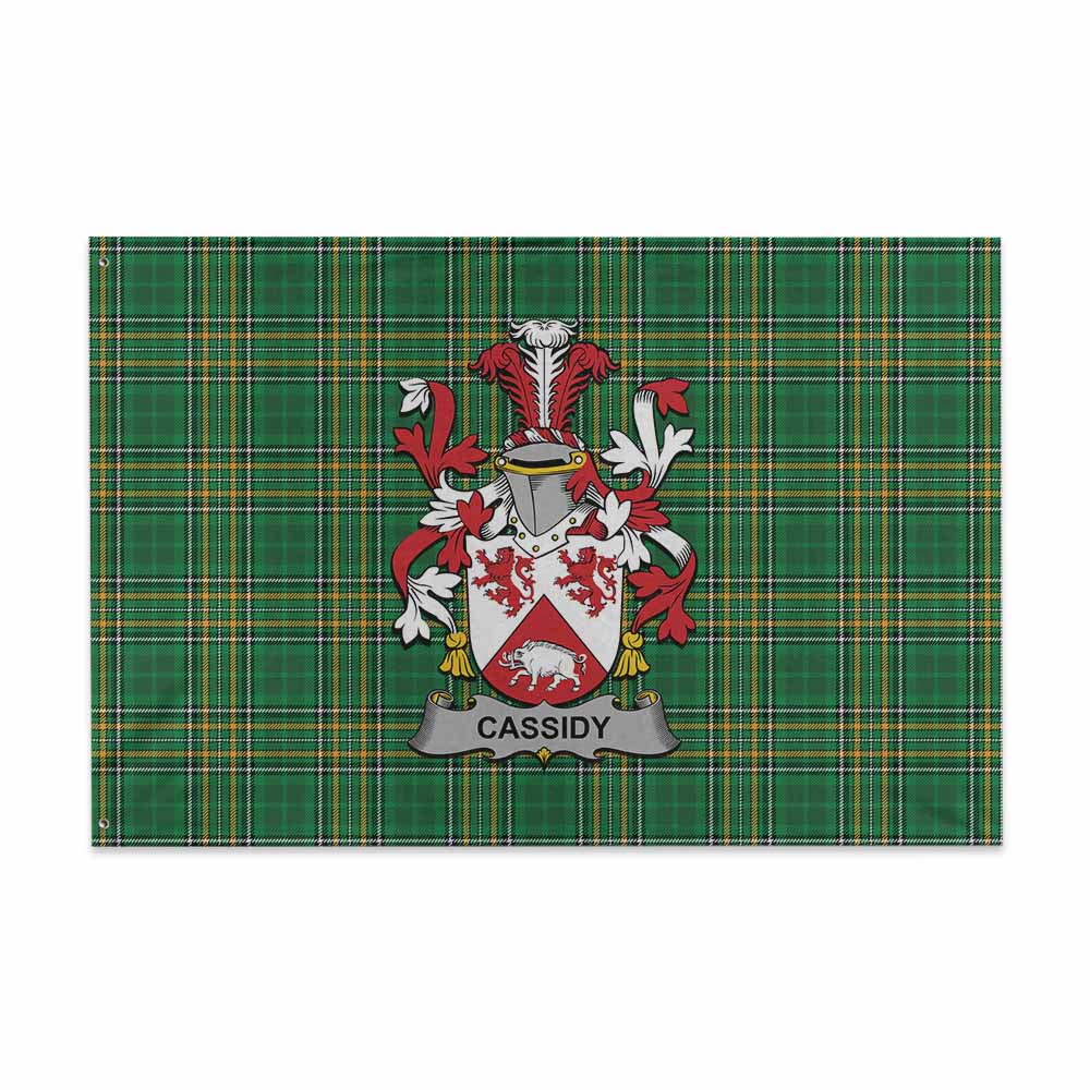 Tartan Vibes Clothing Cassidy Irish Clan Tartan House Flag with Coat of Arms