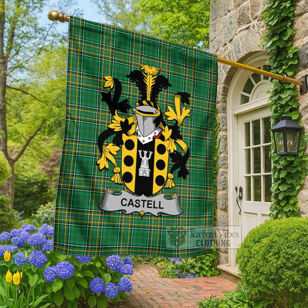 Castell Irish Clan Tartan Flag with Coat of Arms