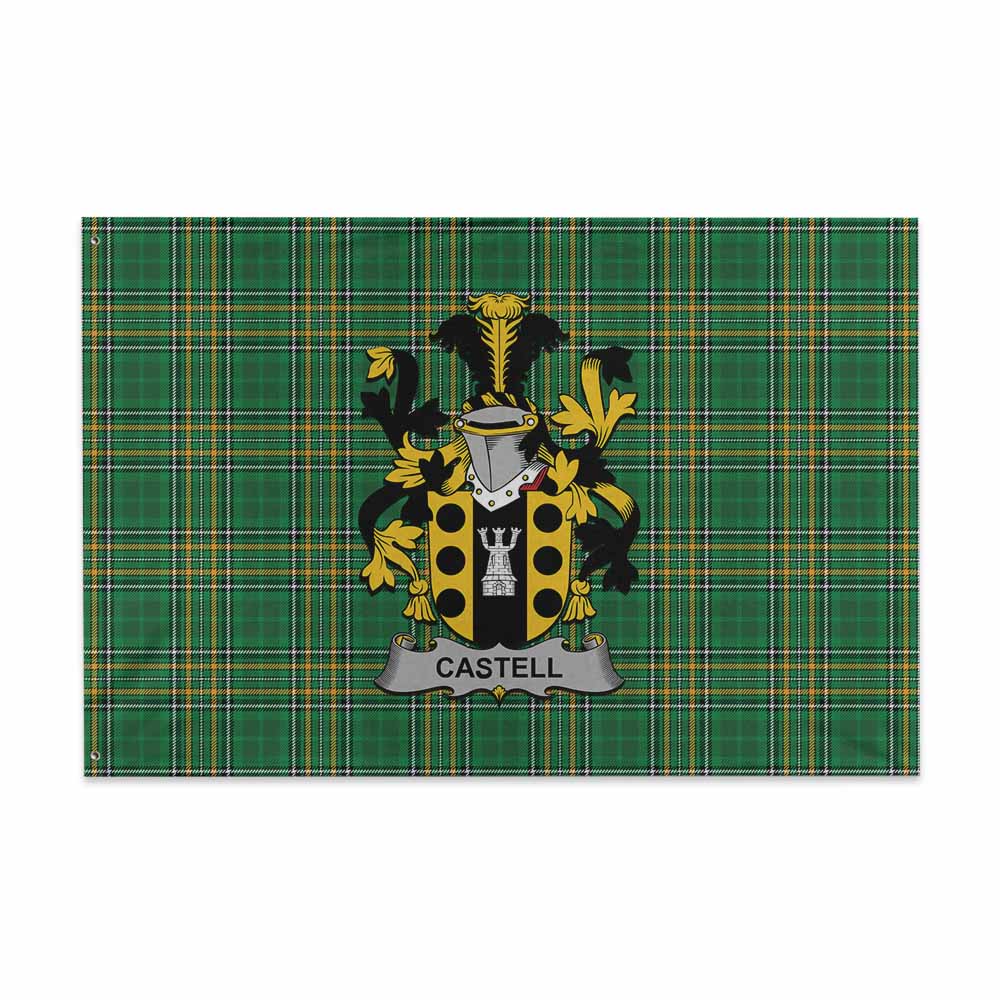 Tartan Vibes Clothing Castell Irish Clan Tartan House Flag with Coat of Arms