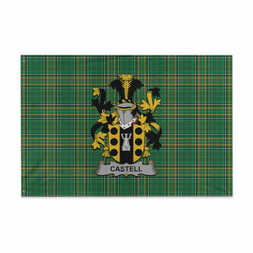 Castell Irish Clan Tartan House Flag with Coat of Arms