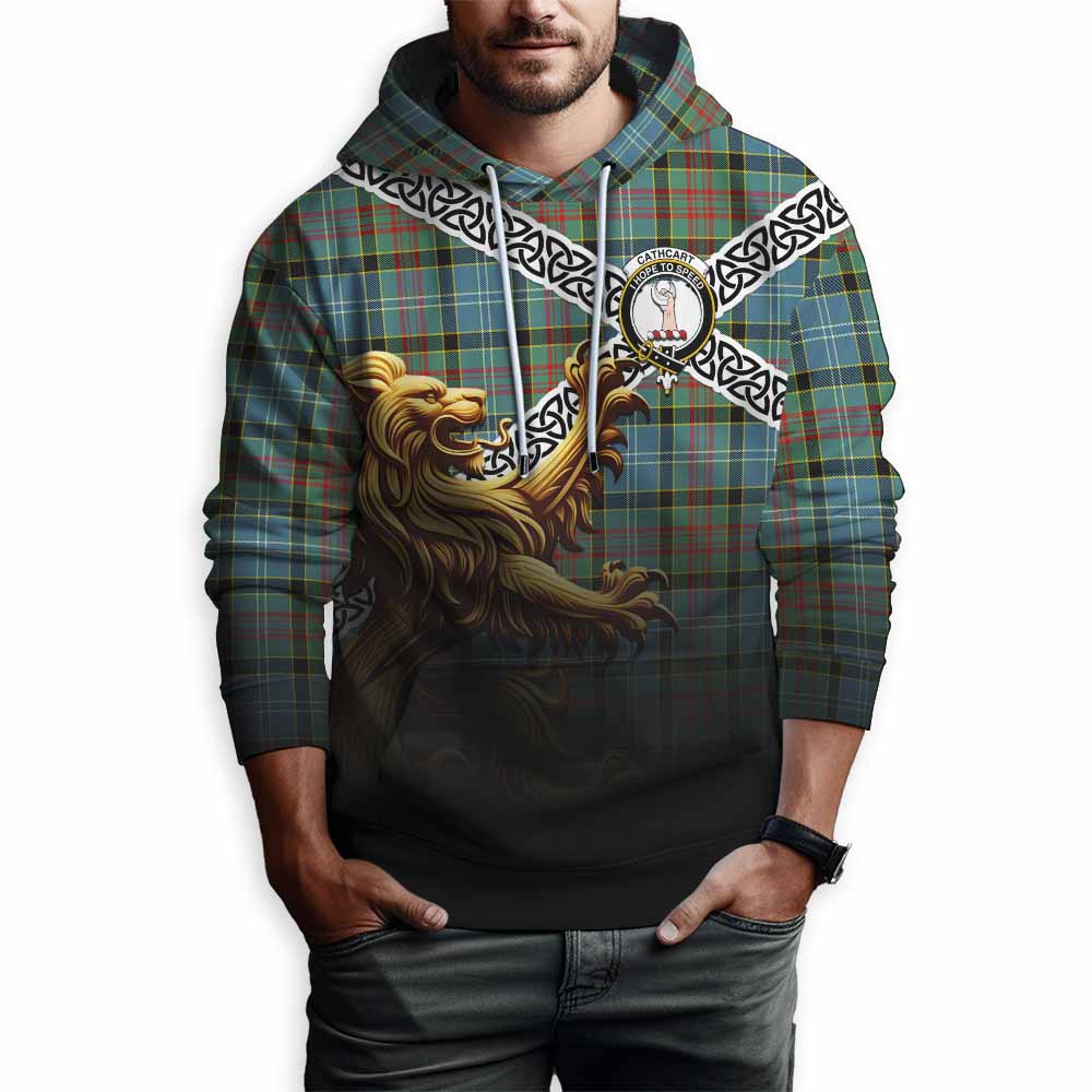 Tartan Vibes Clothing Cathcart Crest Tartan Hoodie with Golden Lion Emblem Celtic Style