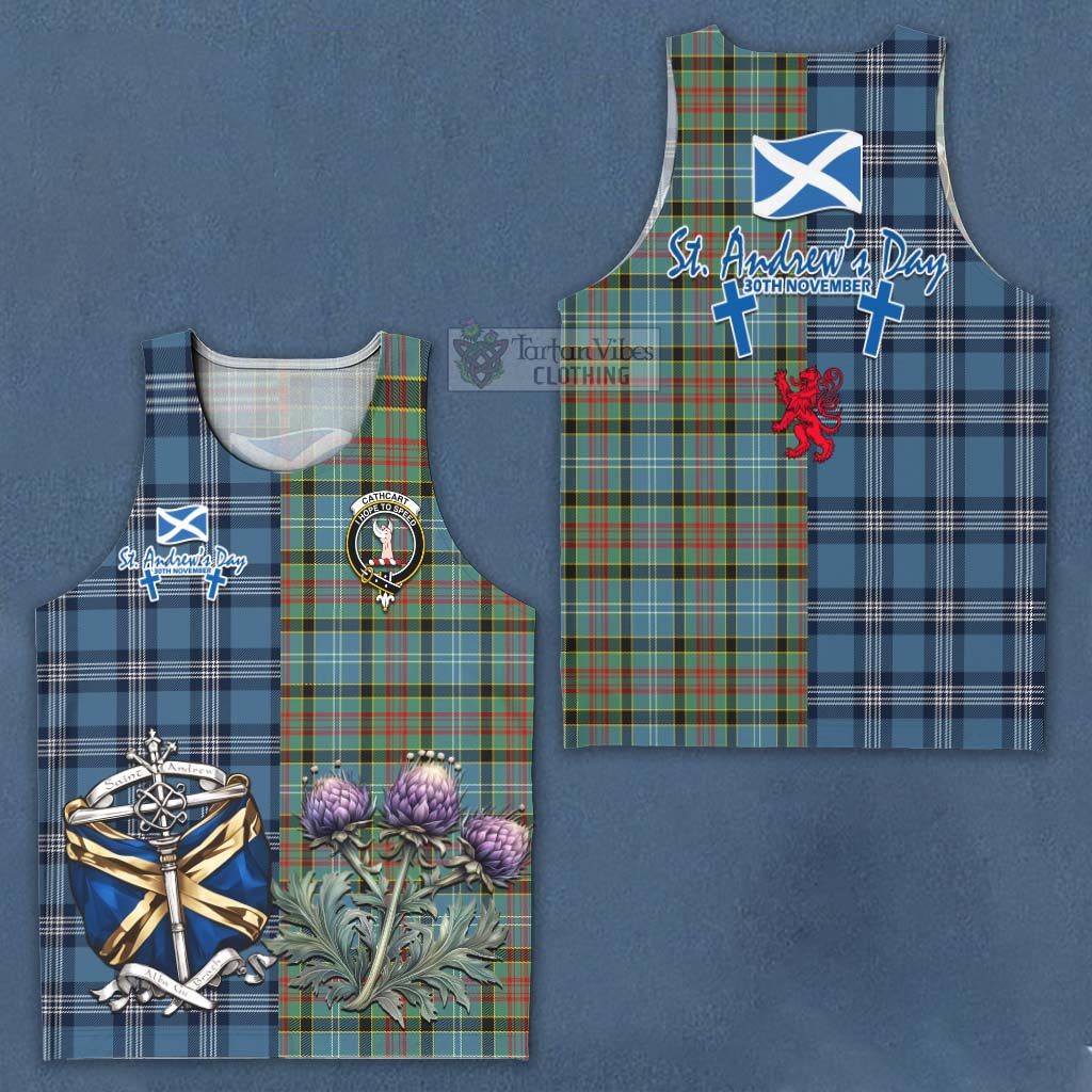 Tartan Vibes Clothing Cathcart Tartan Men's Tank Top Happy St. Andrew's Day Half Tartan Style