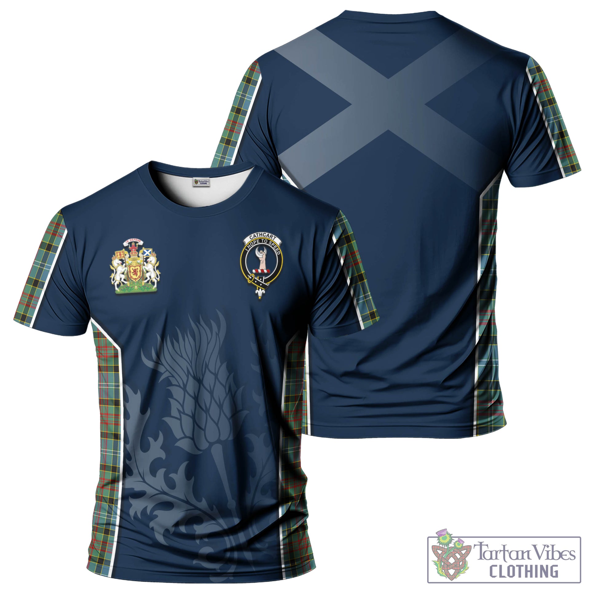 Tartan Vibes Clothing Cathcart Tartan T-Shirt with Family Crest and Scottish Thistle Vibes Sport Style