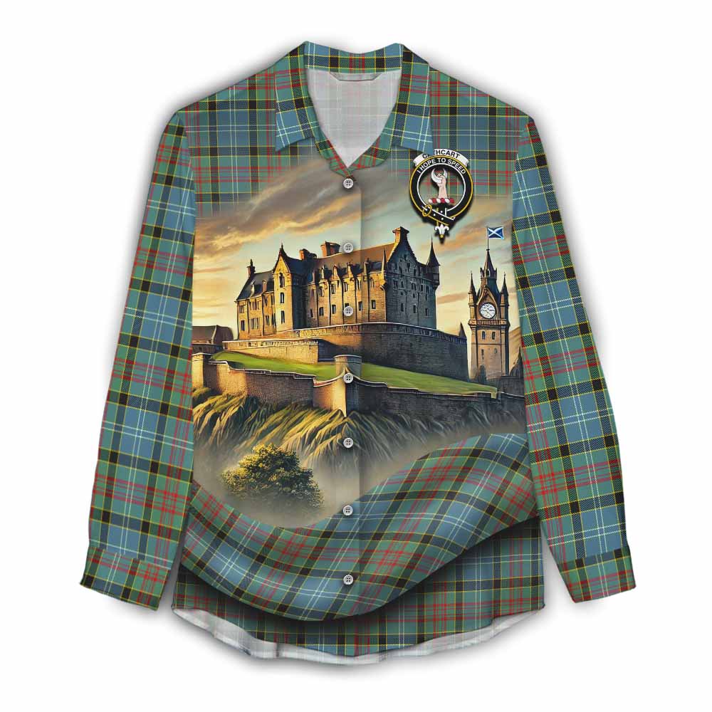 Tartan Vibes Clothing Cathcart Tartan Family Crest Women's Casual Shirt with Scottish Ancient Castle Style