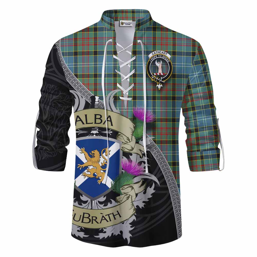 Tartan Vibes Clothing Cathcart Tartan Family Crest Ghillie Kilt Shirt Lion Rampant Royal Thistle Shield Celtic Inspired
