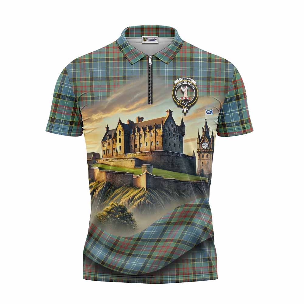 Tartan Vibes Clothing Cathcart Tartan Family Crest Zipper Polo Shirt with Scottish Ancient Castle Stype