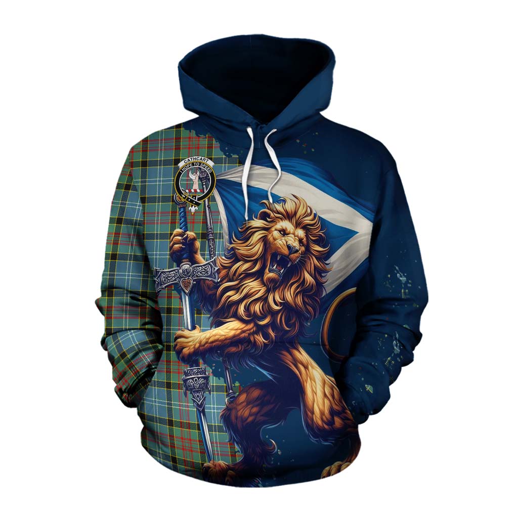 Tartan Vibes Clothing Cathcart Tartan Family Crest Cotton Hoodie with Scottish Majestic Lion