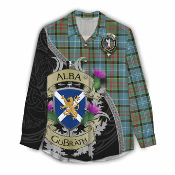 Cathcart Tartan Family Crest Women's Casual Shirt Lion Rampant Royal Thistle Shield Celtic Inspired