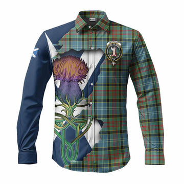Cathcart Tartan Family Crest Long Sleeve Button Shirt Scottish Thistle Celtic Inspired