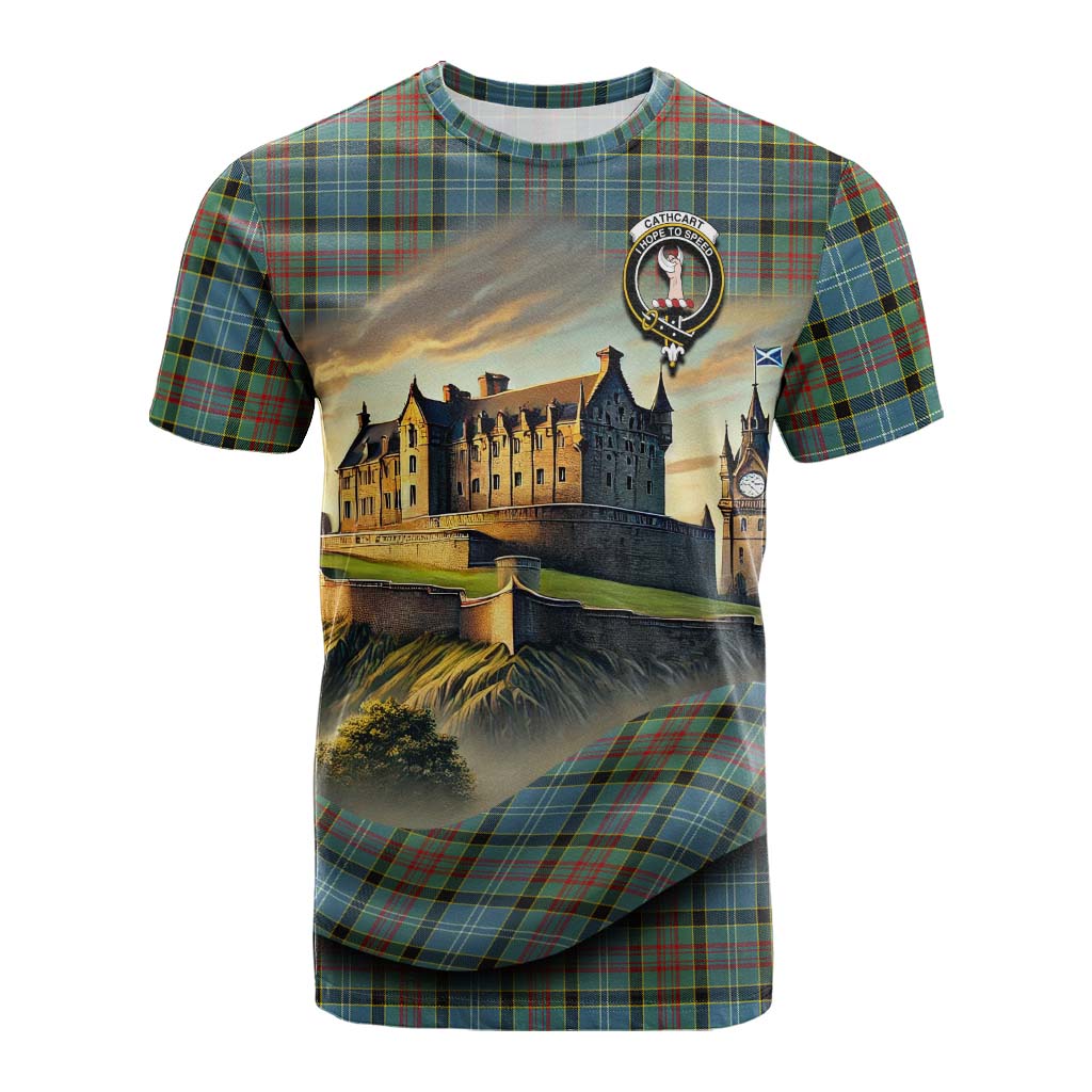 Tartan Vibes Clothing Cathcart Tartan Family Crest Cotton T-shirt with Scottish Ancient Castle Style