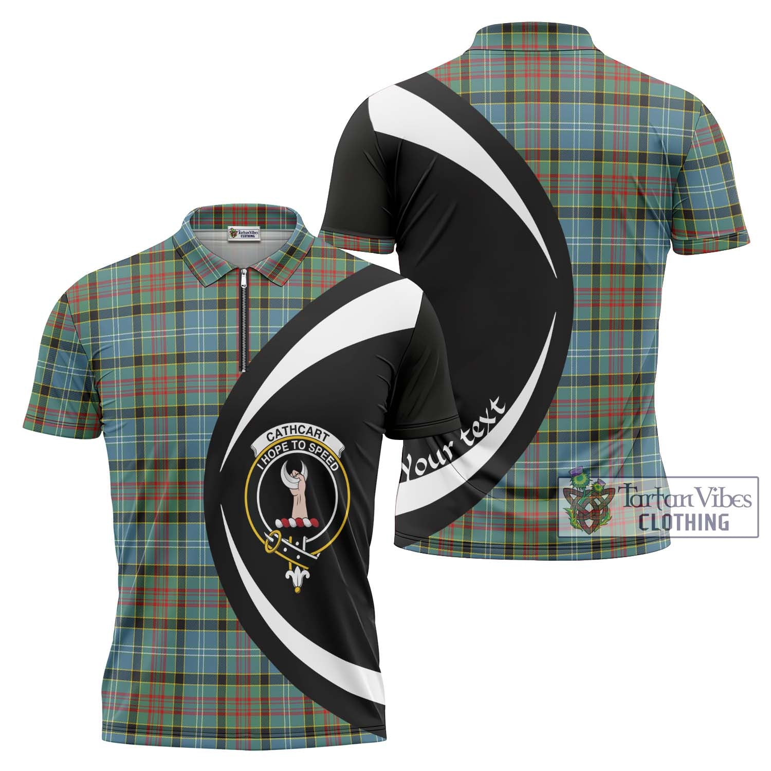 Tartan Vibes Clothing Cathcart Tartan Zipper Polo Shirt with Family Crest Circle Style
