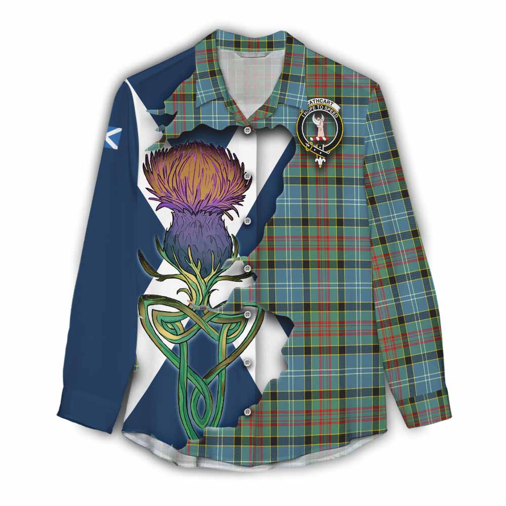 Tartan Vibes Clothing Cathcart Tartan Family Crest Women's Casual Shirt Scottish Thistle Celtic Inspired
