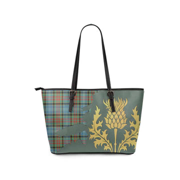 Cathcart Tartan Leather Tote Bag Gold Thistle Style