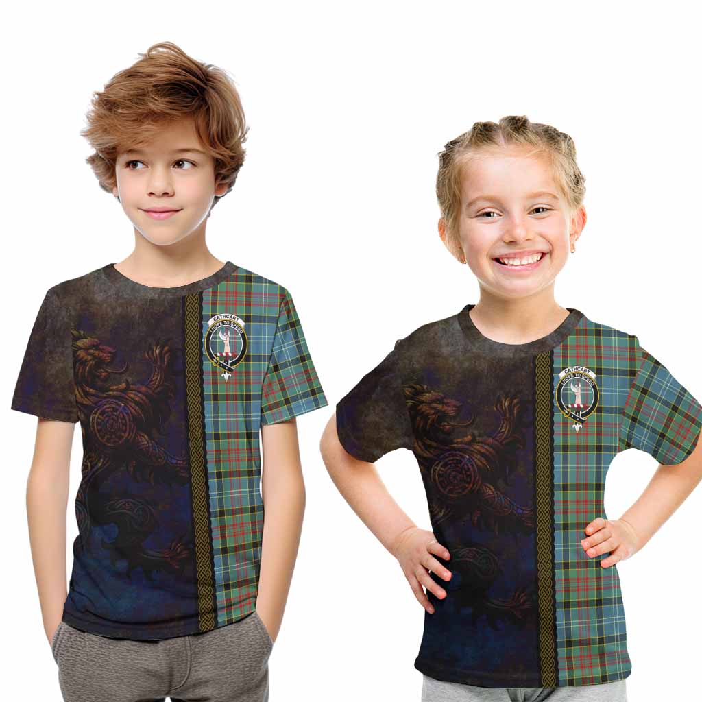 Tartan Vibes Clothing Cathcart Tartan Family Crest Kid T-Shirt Alba Gu Brath Be Brave Lion Ancient Style