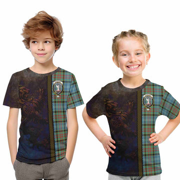 Cathcart Tartan Family Crest Kid T-Shirt Alba Gu Brath Be Brave Lion Ancient Style