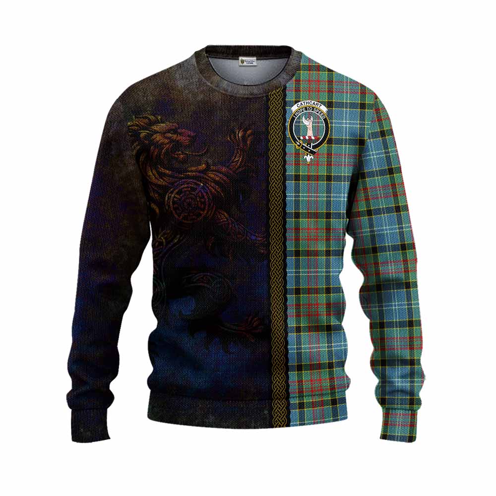Tartan Vibes Clothing Cathcart Tartan Family Crest Knitted Sweater Alba Gu Brath Be Brave Lion Ancient Style
