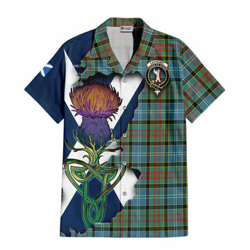 Tartan Vibes Clothing Cathcart Tartan Family Crest Short Sleeve Button Shirt Scottish Thistle Celtic Inspired