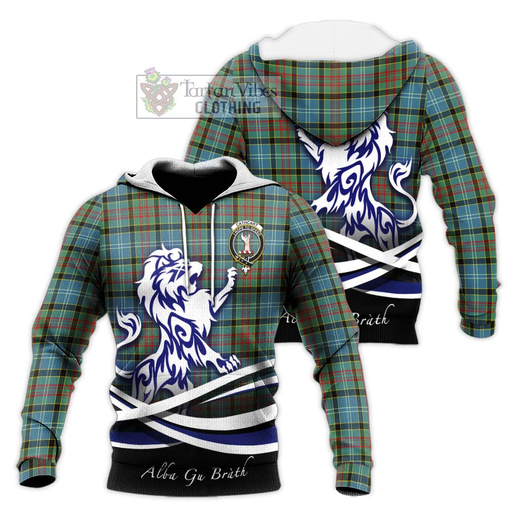 Cathcart Tartan Knitted Hoodie with Alba Gu Brath Regal Lion Emblem Unisex Knitted Pullover Hoodie - Tartanvibesclothing Shop
