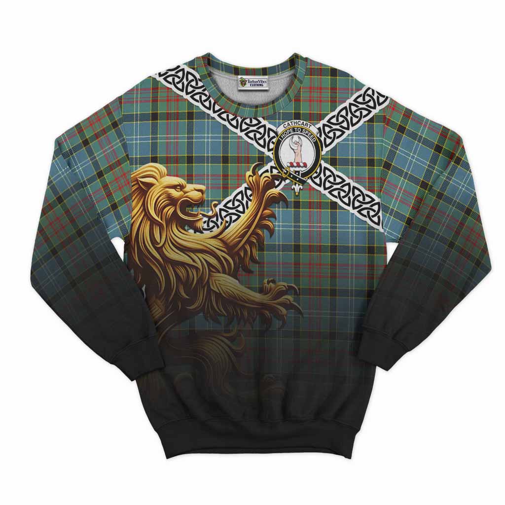 Tartan Vibes Clothing Cathcart Crest Tartan Sweatshirt with Golden Lion Emblem Celtic Style