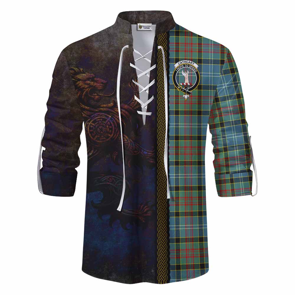 Tartan Vibes Clothing Cathcart Tartan Family Crest Ghillie Kilt Shirt Alba Gu Brath Be Brave Lion Ancient Style
