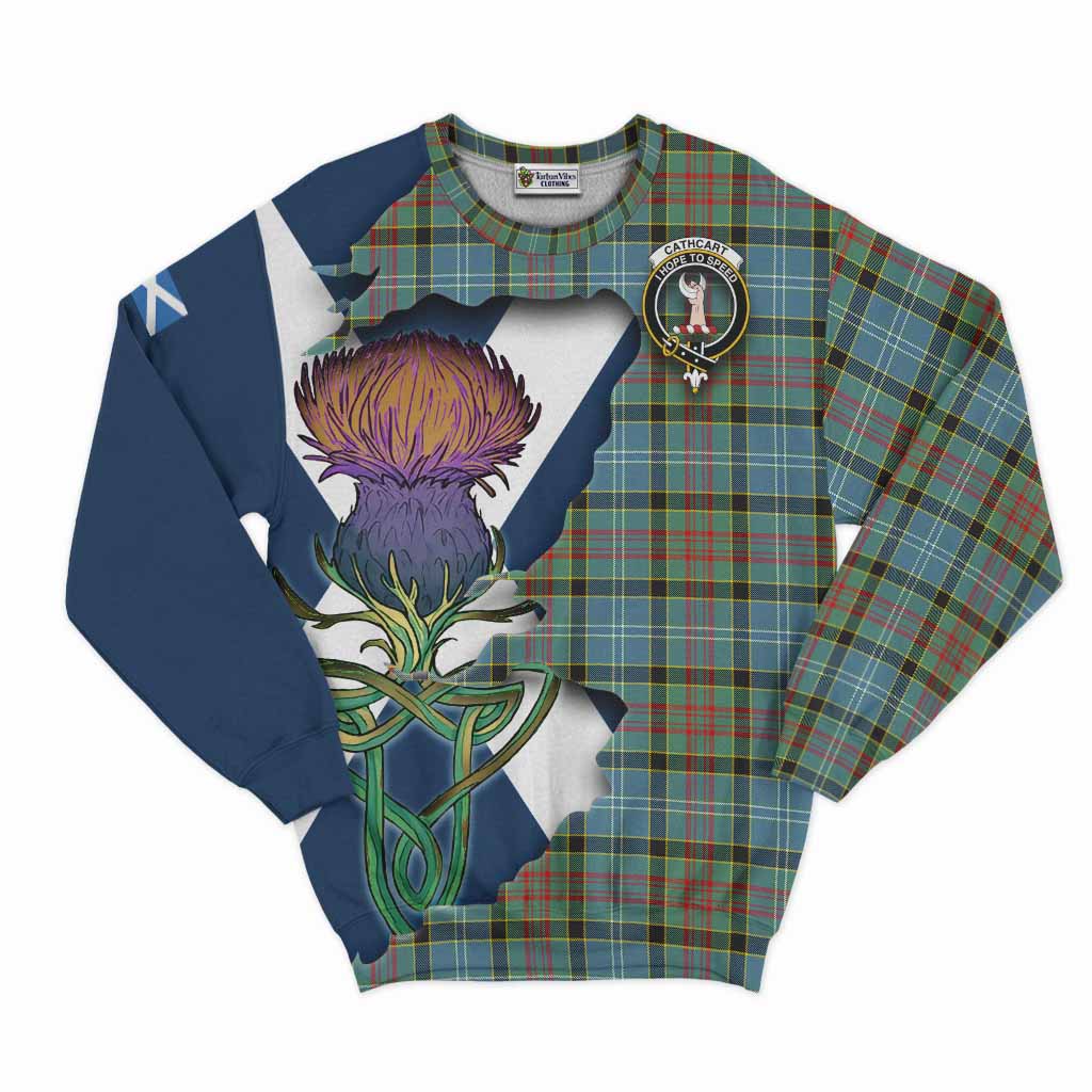 Tartan Vibes Clothing Cathcart Tartan Family Crest Sweatshirt Scottish Thistle Celtic Inspired