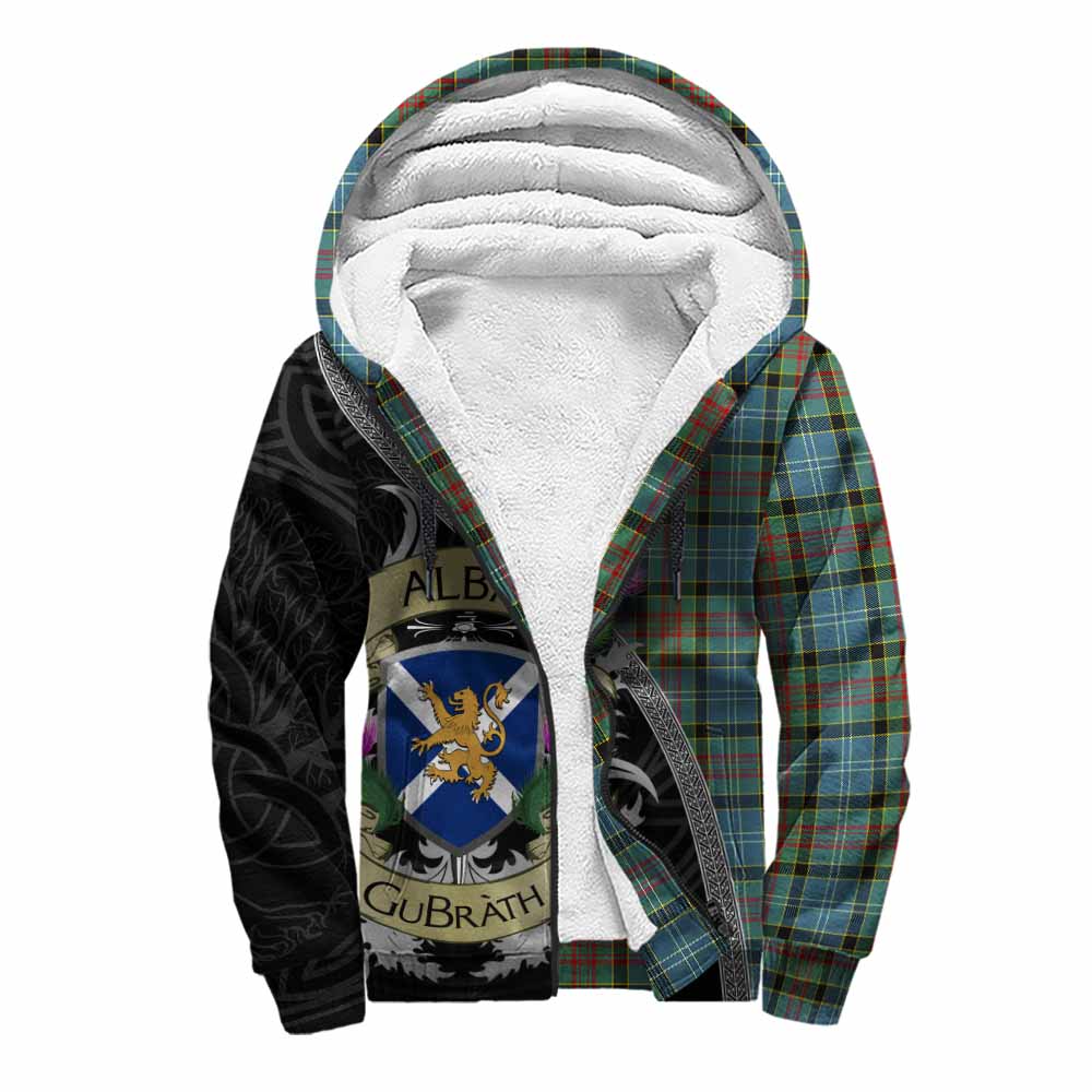 Tartan Vibes Clothing Cathcart Tartan Family Crest Sherpa Hoodie Lion Rampant Royal Thistle Shield Celtic Inspired