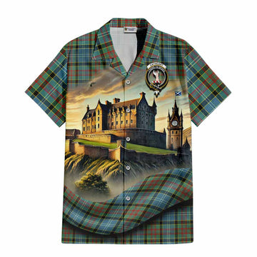 Tartan Vibes Clothing Cathcart Tartan Family Crest Short Sleeve Button Shirt with Scottish Ancient Castle Style