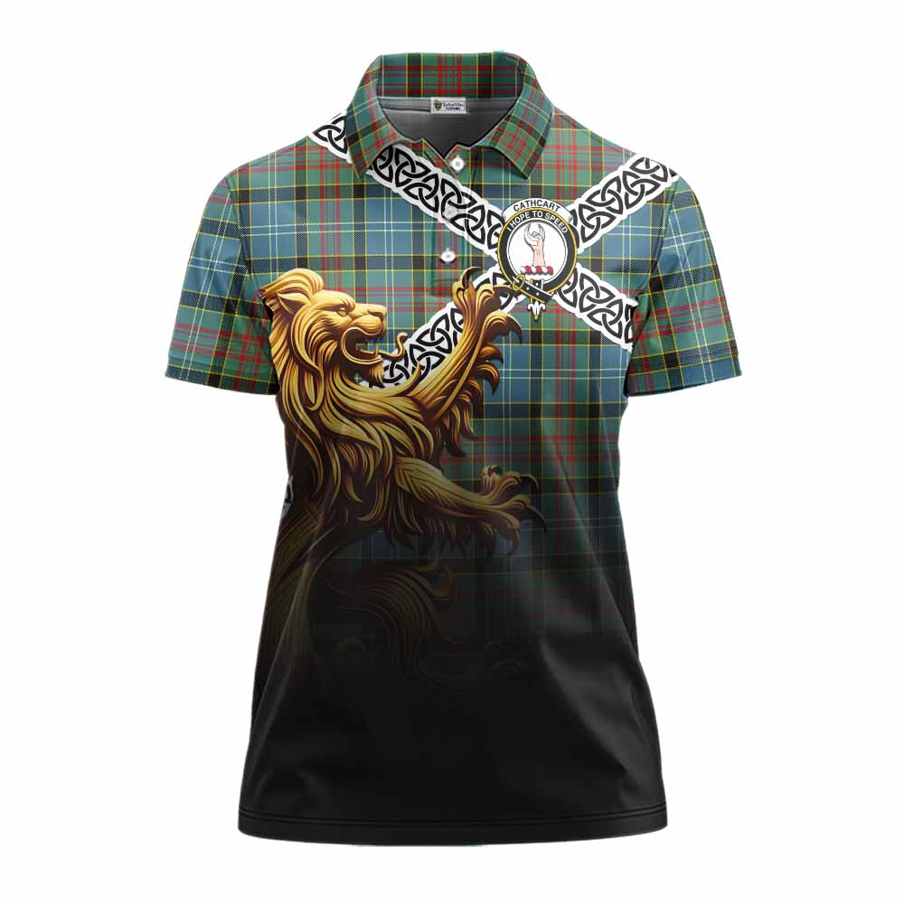 Tartan Vibes Clothing Cathcart Crest Tartan Women's Polo Shirt with Golden Lion Emblem Celtic Style