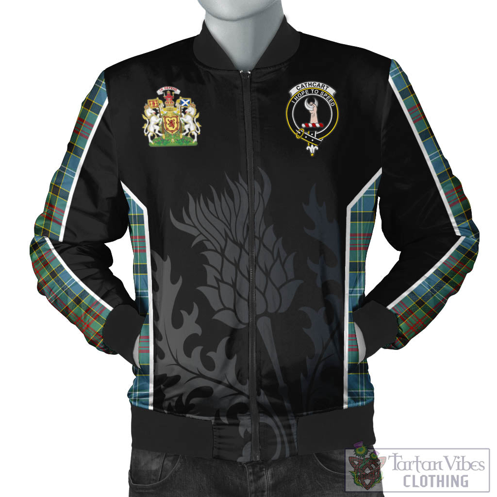 Tartan Vibes Clothing Cathcart Tartan Bomber Jacket with Family Crest and Scottish Thistle Vibes Sport Style