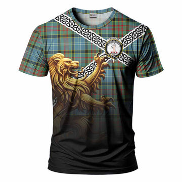 Tartan Vibes Clothing Cathcart Crest Tartan T-Shirt with Golden Lion Emblem Celtic Style