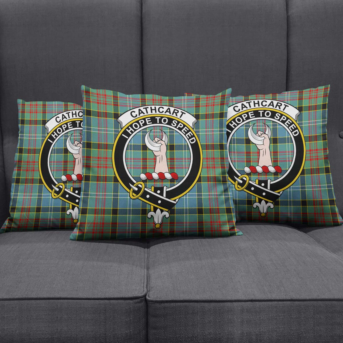 Cathcart Tartan Pillow Cover with Family Crest Square Pillow Cover - Tartanvibesclothing