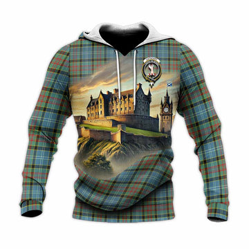 Tartan Vibes Clothing Cathcart Tartan Family Crest Knitted Hoodie with Scottish Ancient Castle Style
