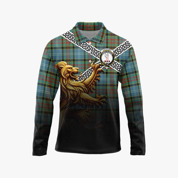 Cathcart Crest Tartan Long Sleeve Polo Shirt with Golden Lion Emblem Celtic Style