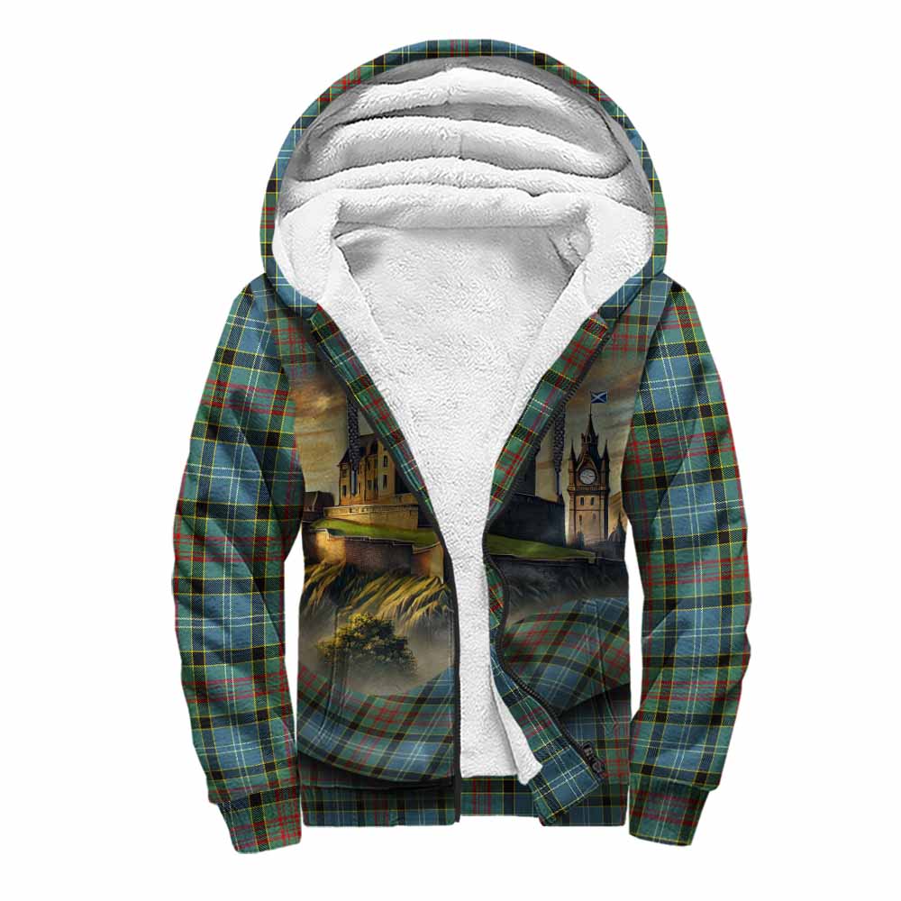 Tartan Vibes Clothing Cathcart Tartan Family Crest Sherpa Hoodie with Scottish Ancient Castle Style
