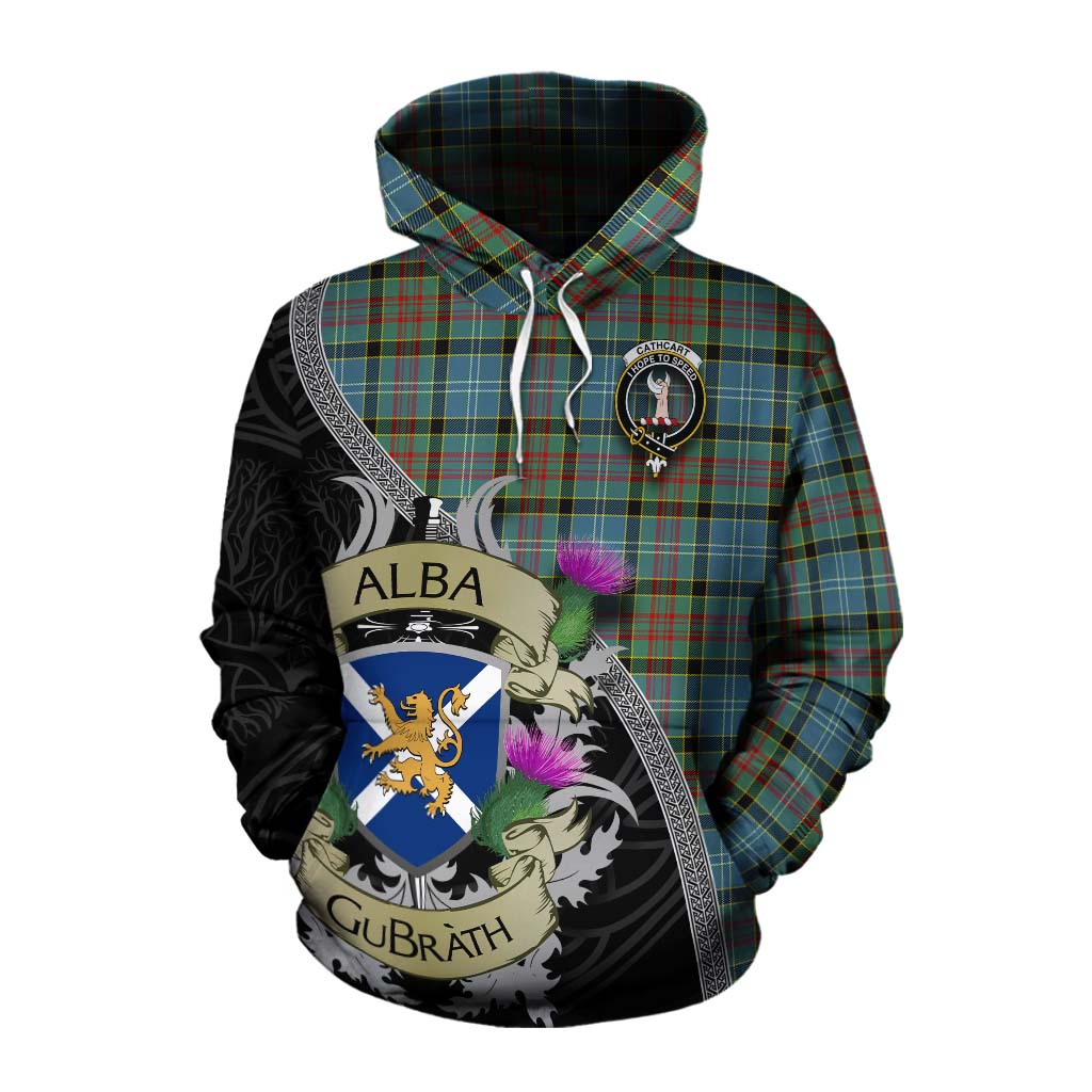 Tartan Vibes Clothing Cathcart Tartan Family Crest Cotton Hoodie Lion Rampant Royal Thistle Shield Celtic Inspired