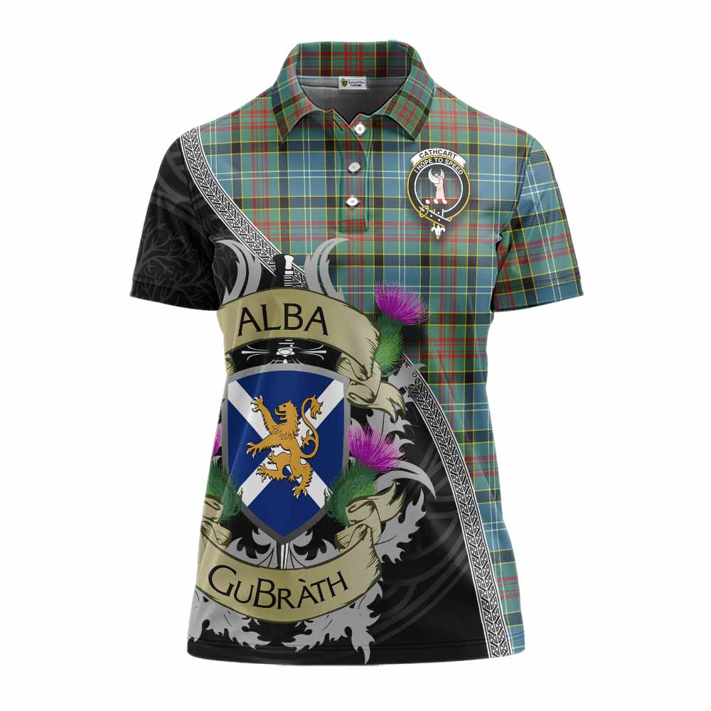 Tartan Vibes Clothing Cathcart Tartan Family Crest Women's Polo Shirt Lion Rampant Royal Thistle Shield Celtic Inspired