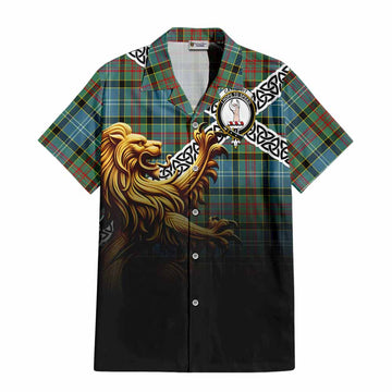 Cathcart Crest Tartan Hawaiian Shirt with Golden Lion Emblem Celtic Style