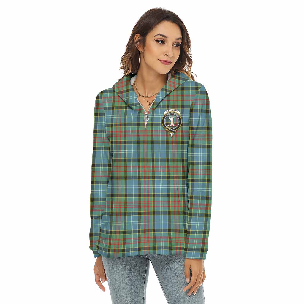 Tartan Vibes Clothing Cathcart Tartan Crest Women's Borg  Half Zip Fleece Hoodie