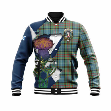 Tartan Vibes Clothing Cathcart Tartan Family Crest Baseball Jacket Scottish Thistle Celtic Inspired