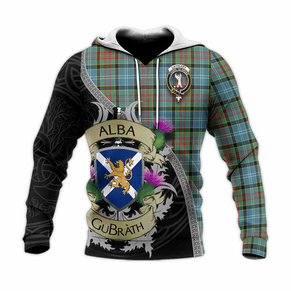 Tartan Vibes Clothing Cathcart Tartan Family Crest Knitted Hoodie Lion Rampant Royal Thistle Shield Celtic Inspired