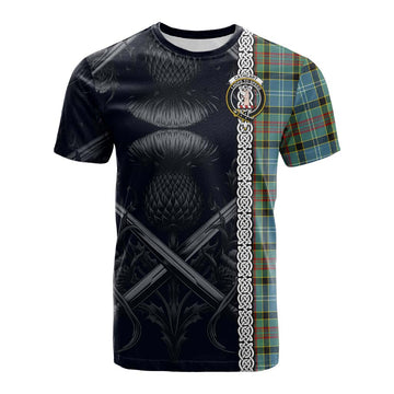 Tartan Vibes Clothing Cathcart Tartan Cotton T-shirt with Family Crest Cross Sword Thistle Celtic Vibes