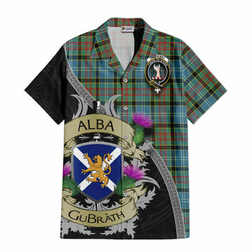 Tartan Vibes Clothing Cathcart Tartan Family Crest Short Sleeve Button Shirt Lion Rampant Royal Thistle Shield Celtic Inspired