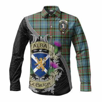 Cathcart Tartan Family Crest Long Sleeve Button Shirt Lion Rampant Royal Thistle Shield Celtic Inspired