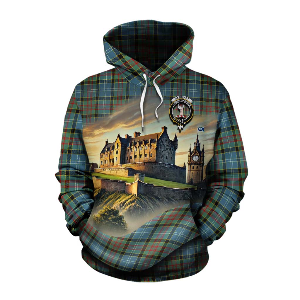 Tartan Vibes Clothing Cathcart Tartan Family Crest Cotton Hoodie with Scottish Ancient Castle Style
