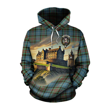 Tartan Vibes Clothing Cathcart Tartan Family Crest Cotton Hoodie with Scottish Ancient Castle Style