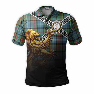 Cathcart Crest Tartan Polo Shirt with Golden Lion Emblem Celtic Style